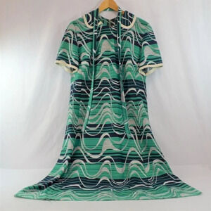 Vintage 1960s/70s Charles Carroll Dress Green Blue  Wave Pattern